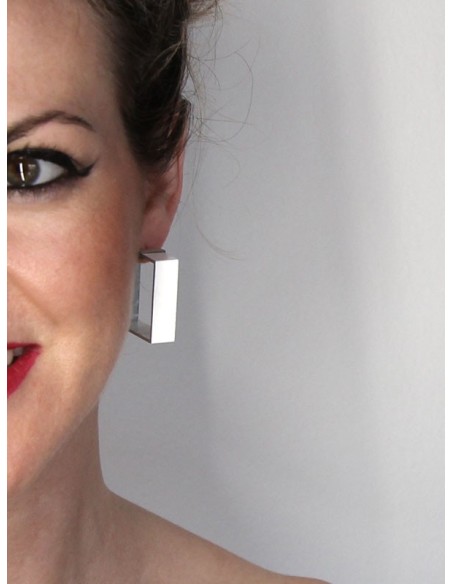 Square earrings ONE in silver (L)