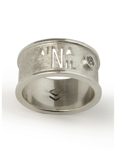 ANILLO PERSONALIZADO 2 NOMBRES, PYEDRA Y LATERALES PLATA
