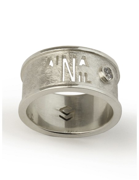 ANILLO PERSONALIZADO 2 NOMBRES, PYEDRA Y LATERALES PLATA
