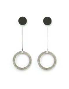 PENDIENTES TWO CIRCULAR LARGO EN PLATA Y RODIO NEGRO
