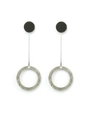 PENDIENTES TWO CIRCULAR LARGO EN PLATA Y RODIO NEGRO