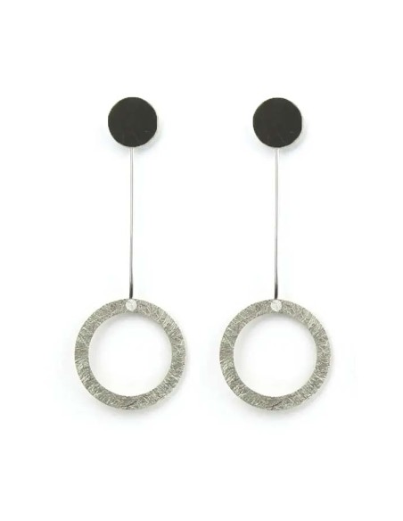 PENDIENTES TWO CIRCULAR LARGO EN PLATA Y RODIO NEGRO