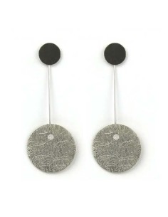 PENDIENTES TWO CIRCULAR LARGO EN PLATA Y RODIO NEGRO