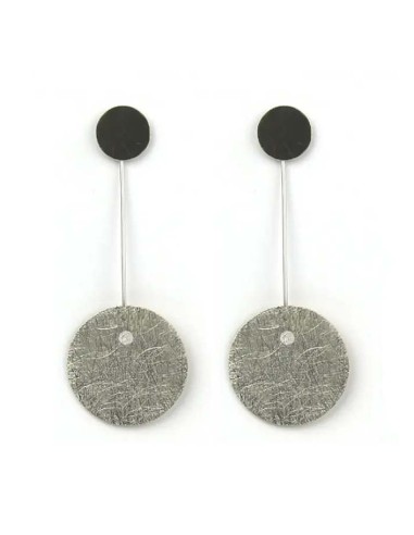 PENDIENTES TWO CIRCULAR LARGO EN PLATA Y RODIO NEGRO