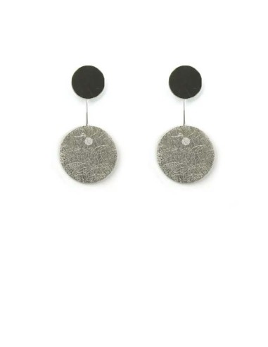 PENDIENTES TWO CIRCULAR LARGO EN PLATA Y RODIO NEGRO