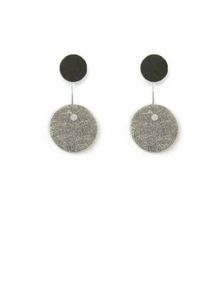 PENDIENTES TWO CIRCULAR LARGO EN PLATA Y RODIO NEGRO