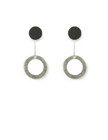PENDIENTES TWO CIRCULAR LARGO EN PLATA Y RODIO NEGRO