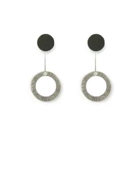 PENDIENTES TWO CIRCULAR LARGO EN PLATA Y RODIO NEGRO