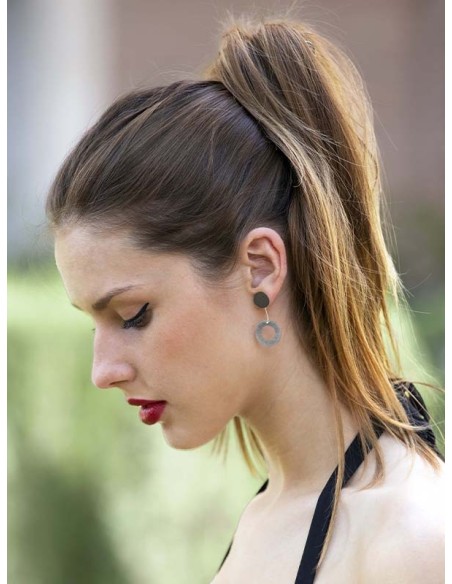 PENDIENTES TWO CIRCULAR LARGO EN PLATA Y RODIO NEGRO