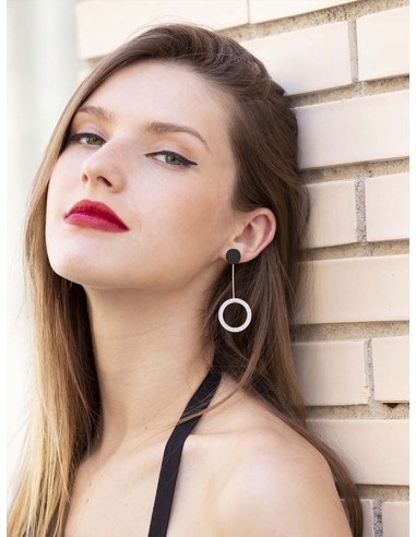 PENDIENTES TWO CIRCULAR LARGO EN PLATA Y RODIO NEGRO