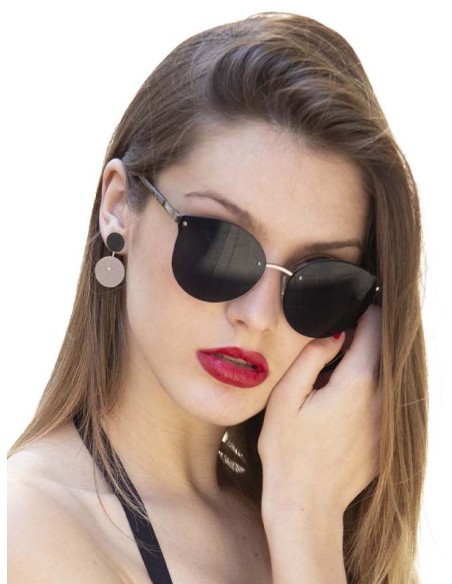 PENDIENTES TWO CIRCULAR LARGO EN PLATA Y RODIO NEGRO