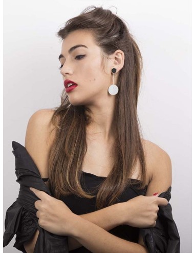 PENDIENTES TWO CIRCULAR LARGO EN PLATA Y RODIO NEGRO