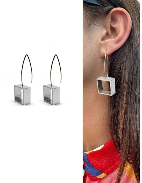 Square long Earrings ONE in silver