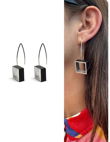 Square long Earrings ONE in silver