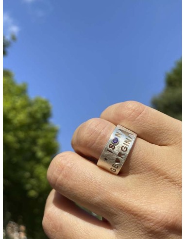 Anillo personalizado con 2 nombres y piedra