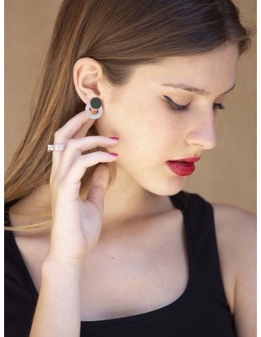 PENDIENTES TWO CIRCULAR EN PLATA NEGRA