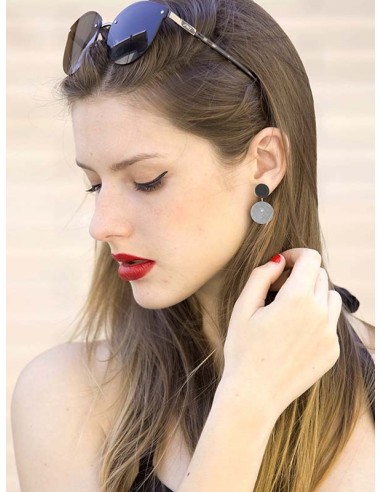 PENDIENTES TWO CIRCULAR LARGO EN PLATA Y RODIO NEGRO
