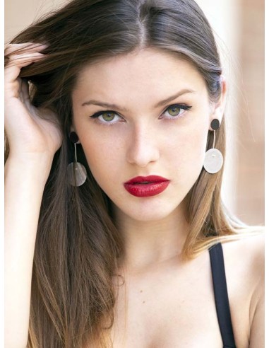 PENDIENTES TWO CIRCULAR LARGO EN PLATA Y RODIO NEGRO
